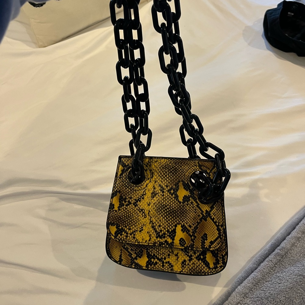 Cross body/ double chain shoulder snake skin accordion bag